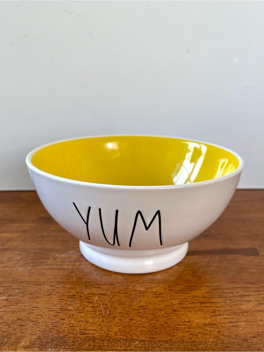 Rae Dunn Yellow Interior White Ceramic 'YUM' Bowl